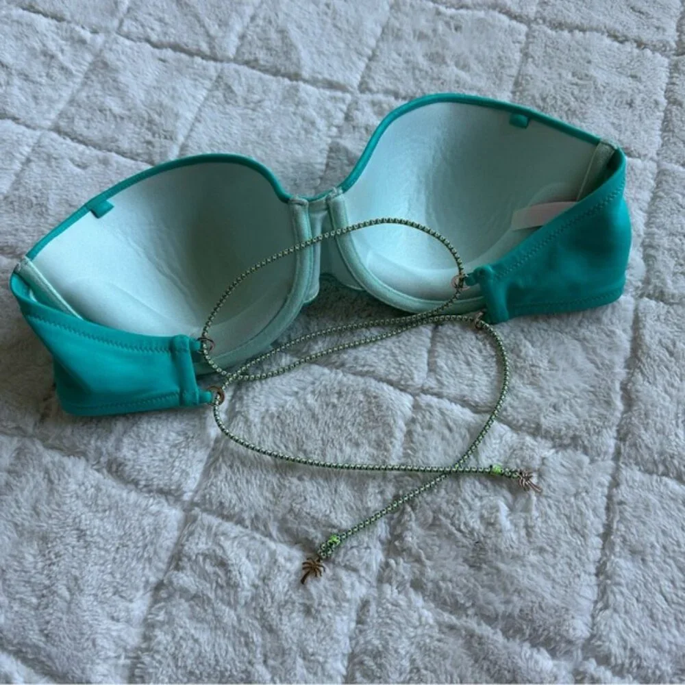 Victoria's Secret | Teal Geo The Beach Bandeau Strapless Bikini Top | Size 34D